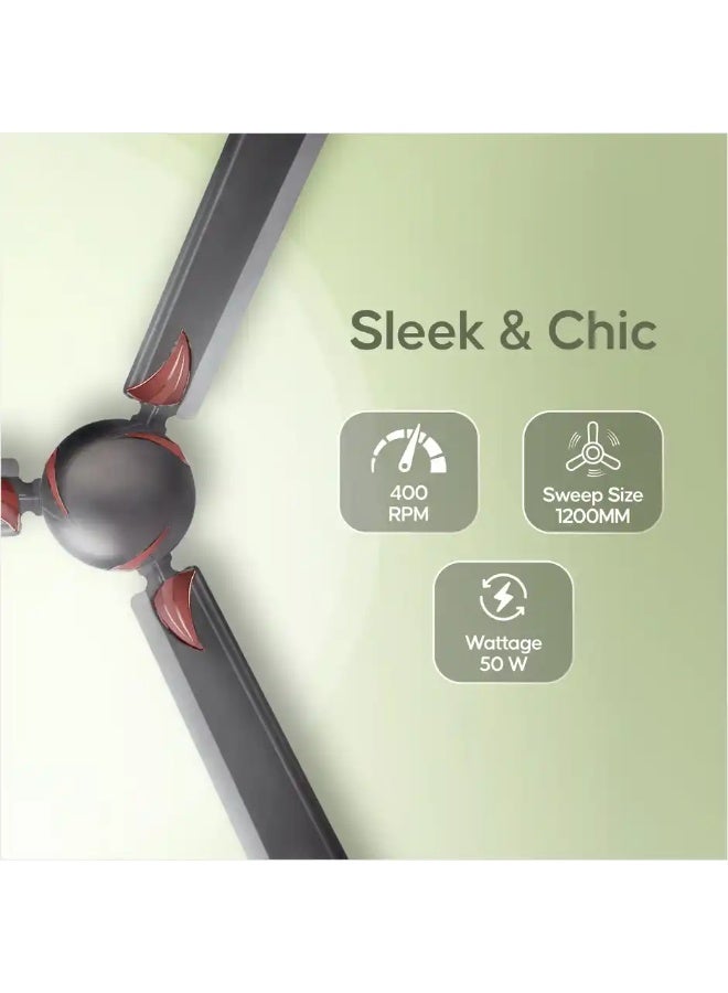 LONGWAY Creta P1 50W Ceiling Fan, 1200mm/48 inch, Ultra High Speed, Anti-Dust, Star Rated - Smoked Brown - Image 2