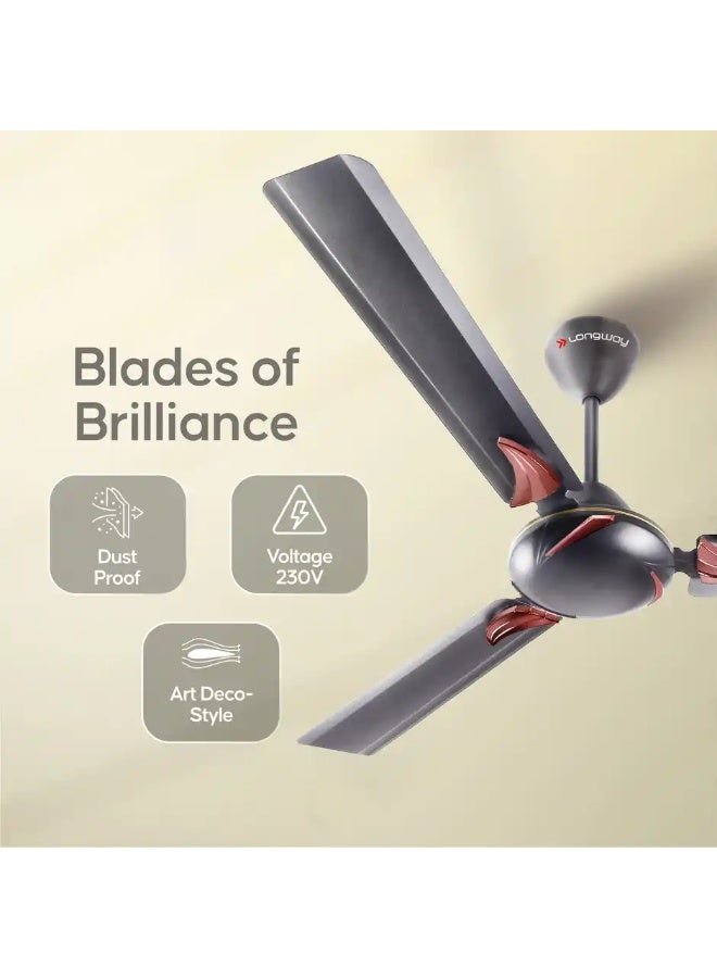 LONGWAY Creta P1 50W Ceiling Fan, 1200mm/48 inch, Ultra High Speed, Anti-Dust, Star Rated - Smoked Brown - Image 1