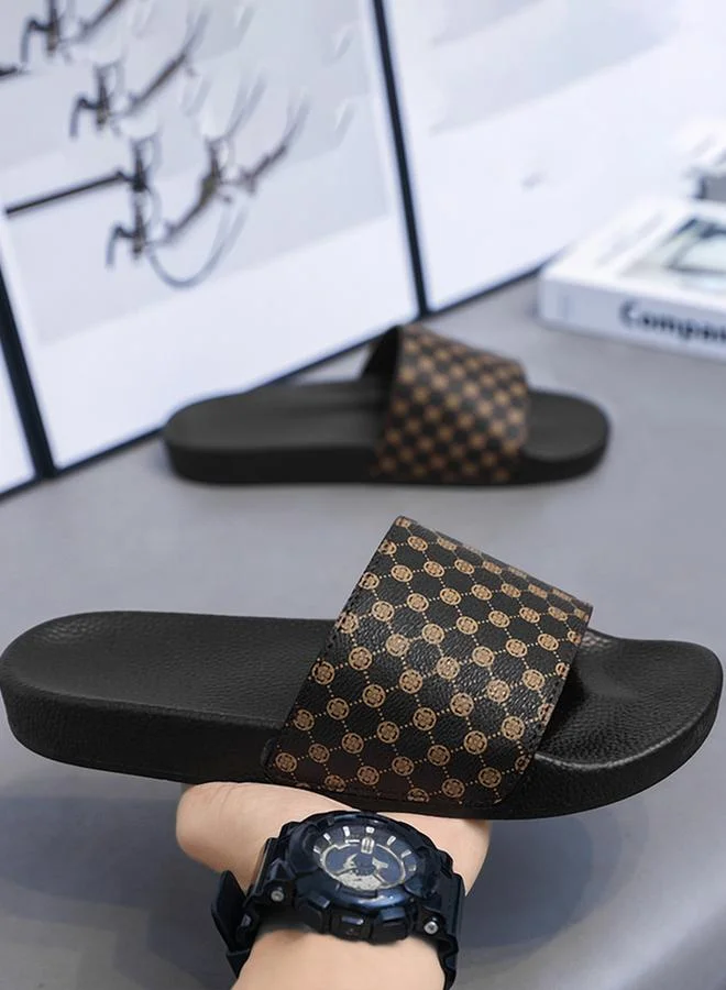 Take Two Men Brown Patterned Slides