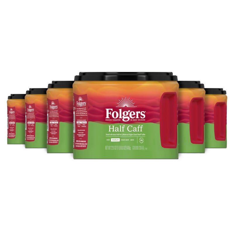 Folgers Half-Caff Medium Roast Ground Coffee, 22.6 Ounce (Pack of 6) - Image 1