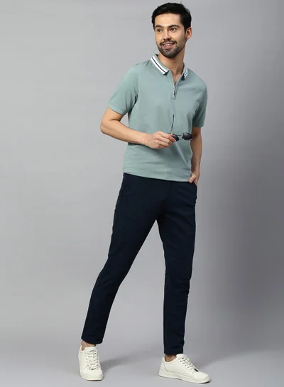 Dennis Lingo Men's Tapered Fit Royal Blue Cotton Chinos - Mid-Rise, Full Length, Button & Zip Closure,