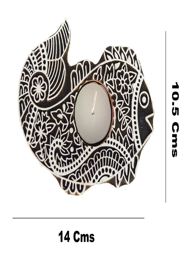 Global Art Fish Shape Tea Light Holder Wooden | Indian Traditional Fabric Wooden Printing Block � Hand Carving Candle Holder, Block Printing i77-193 - Image 2