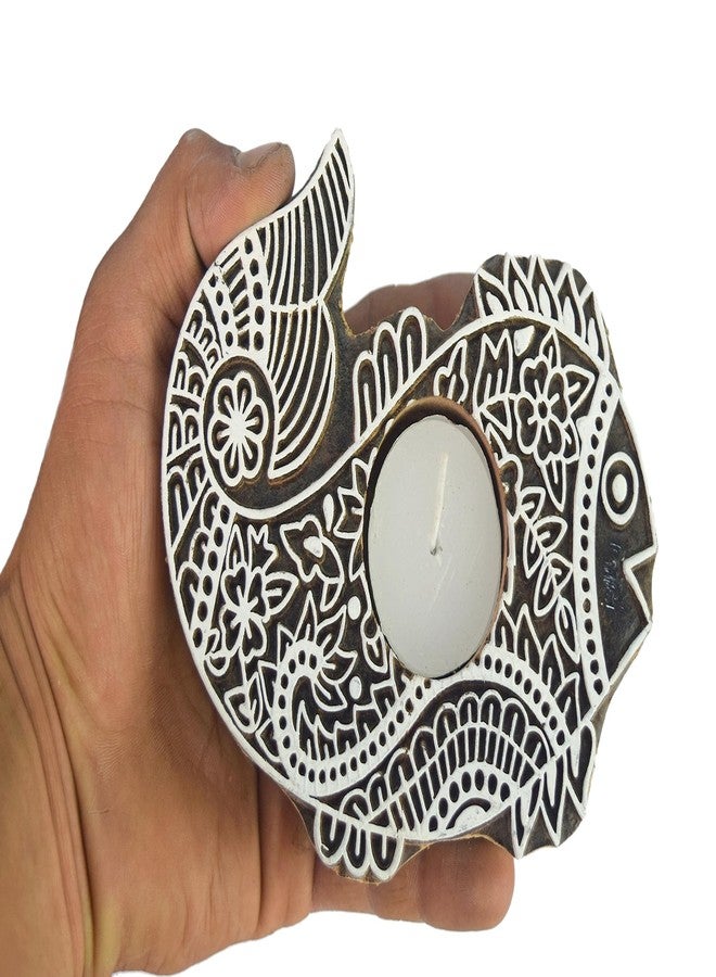 Global Art Fish Shape Tea Light Holder Wooden | Indian Traditional Fabric Wooden Printing Block � Hand Carving Candle Holder, Block Printing i77-193 - Image 5