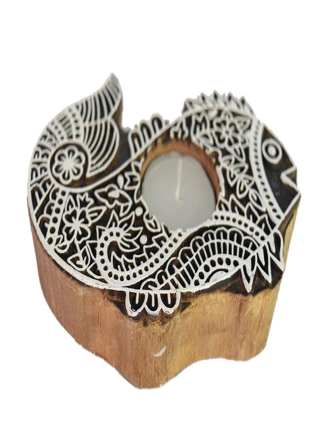 Global Art Fish Shape Tea Light Holder Wooden | Indian Traditional Fabric Wooden Printing Block � Hand Carving Candle Holder, Block Printing i77-193 - Image 3