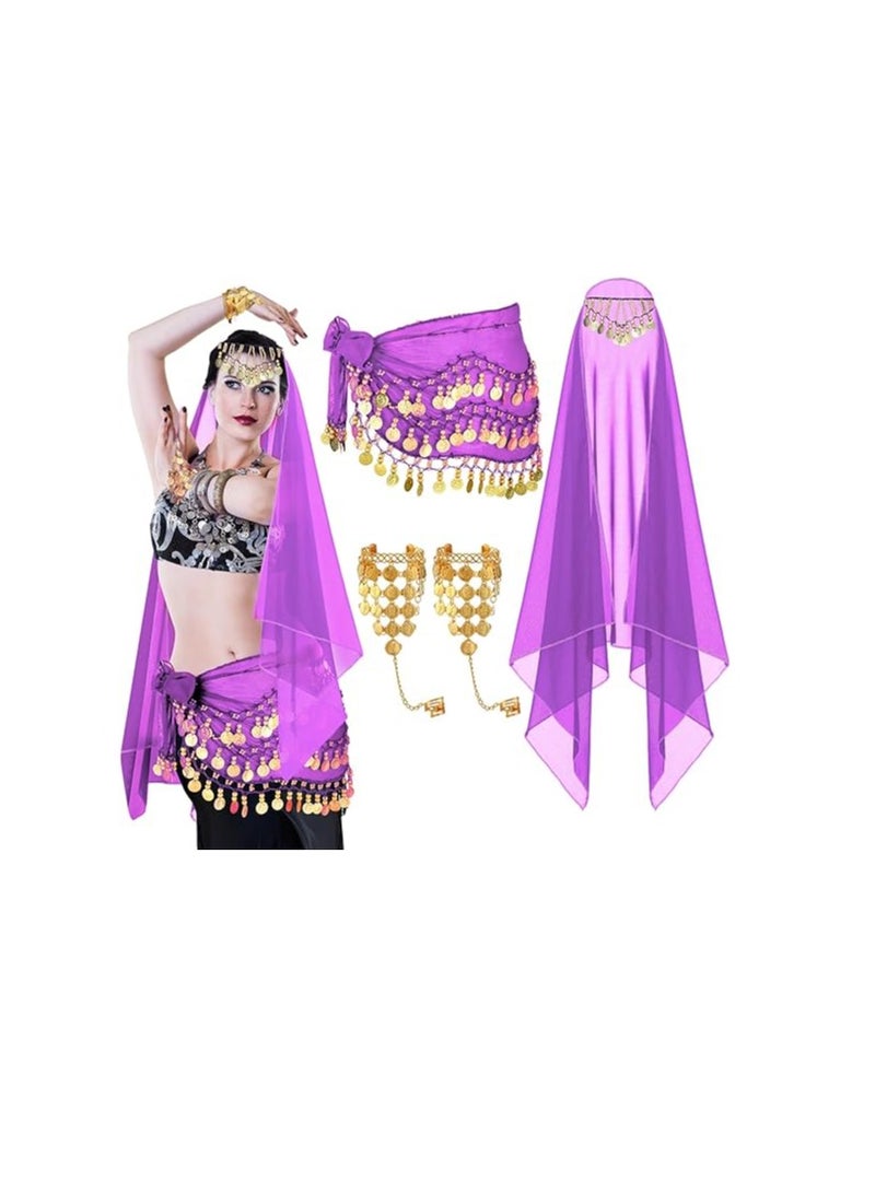 Gypsy Costume Women Gypsy Belly Dance Accessories Gypsy Head Scarf with Coins Gypsy Hip Scarf Bracelet Set - Image 1