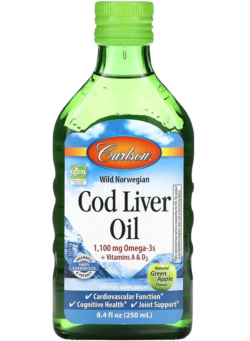 زيت كبد السمك، تفاح أخضر طبيعي، 1,100 ملغ، 8.4 أونصة سائلة (250 مل)