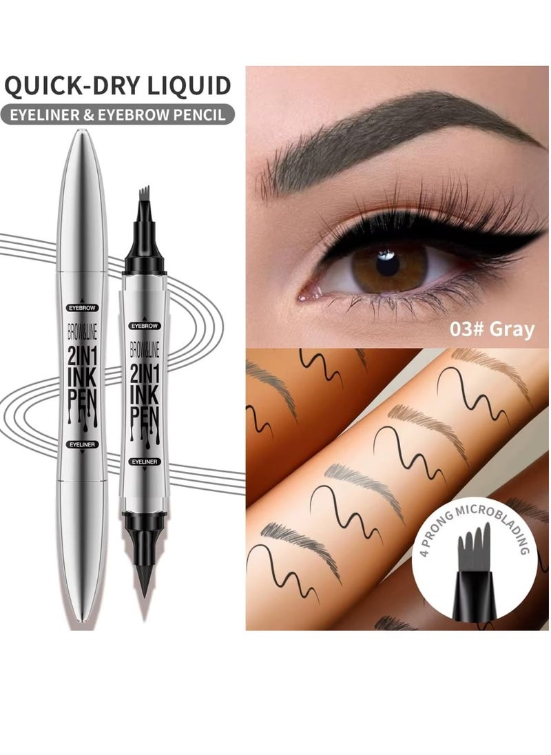 HelloKiss Brow and Line 2in1 Ink Pen for Eyebrow and Eyeliner Pen Waterproof Eyeliner Pencil 3D Microblading Eyebrow Tattoo Pencil 4 Fork Tip with Eyeliner Eyebrow and Black Eyeliner Pencil Light Brown 01  - Image 3