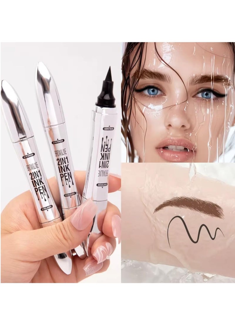 HelloKiss Brow and Line 2in1 Ink Pen for Eyebrow and Eyeliner Pen Waterproof Eyeliner Pencil 3D Microblading Eyebrow Tattoo Pencil 4 Fork Tip with Eyeliner Eyebrow and Black Eyeliner Pencil Light Brown 01  - Image 5