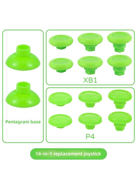 [Source Manufacturer] PS5/PS4/XB1/handle 14-in-1 Suit Universal Swing Head Replacement Rocker Button Cap-Product Color:PS4/XB1-Green/14 In 1/with Packaging