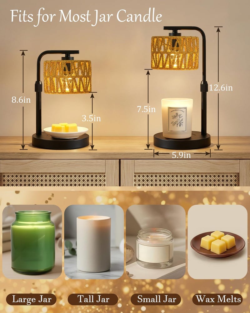 FUNNYBEHOM Candle Warmer Lamp, Timer Dimmable Candle Lamp, Adjustable Height and Brightness Candle Warmer, Boho Rattan Lampshade and 2 Bulbs, Suitable for Home Decor, Birthday Gifts for Women Mom (Black) - Image 5