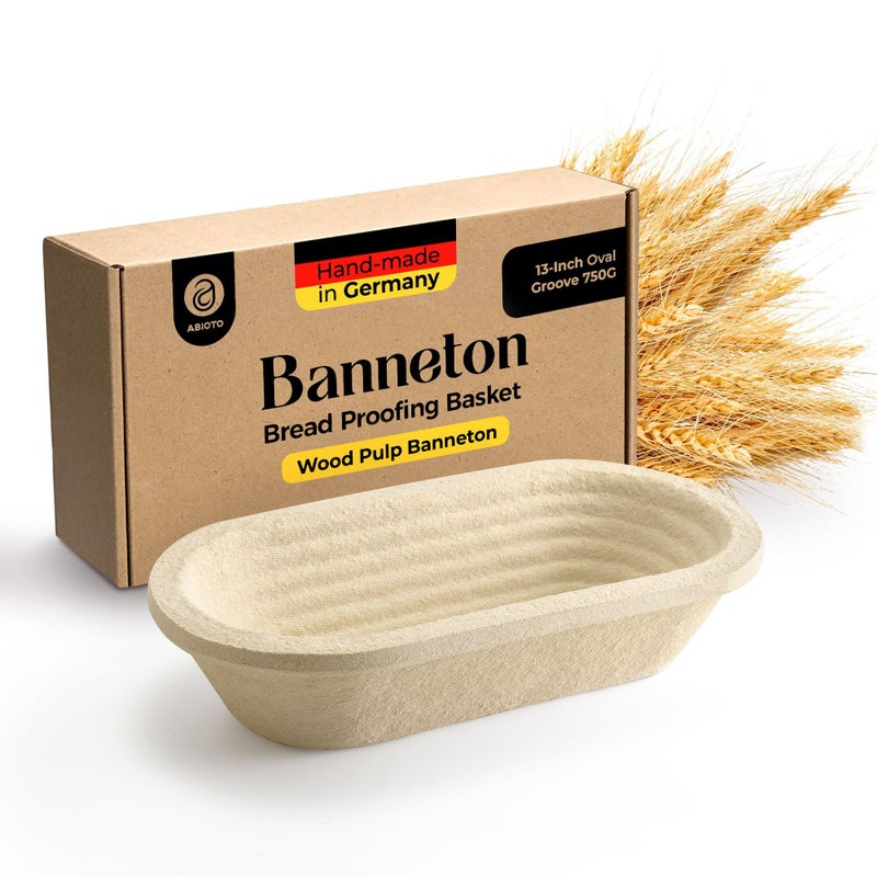 ABIOTO 13" Oval Wood Pulp Banneton Bread Proofing Basket – 1.5LB Brotform, Grooved Pattern– Non-Stick Natural Wood Pulp Pressed for Durability– Made in Germany Proofing Basket for Sourdough Bread Baking - Image 5