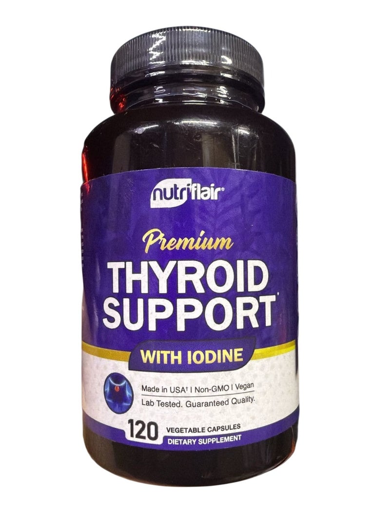 NutriFlair Thyroid Support Complex with Iodine, Black Pepper - 120 Capsules - Energy & Focus Supplement Formula for Women and Men, Boosts Brain Function & Metabolism, Concentration - Pills with B12, Ashwagandha  - Image 1