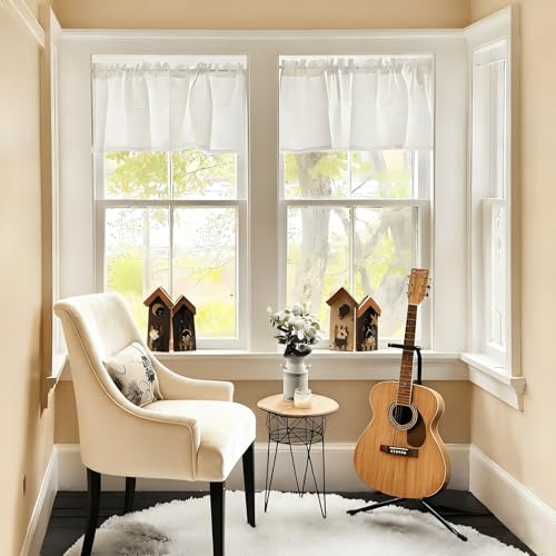 Home Queen Waffle Curtain Valance Window Treatment for Kitchen Bathroom Window, Straight Window Valance, Set of 1, 60 X 16 Inch, Solid White - Image 5