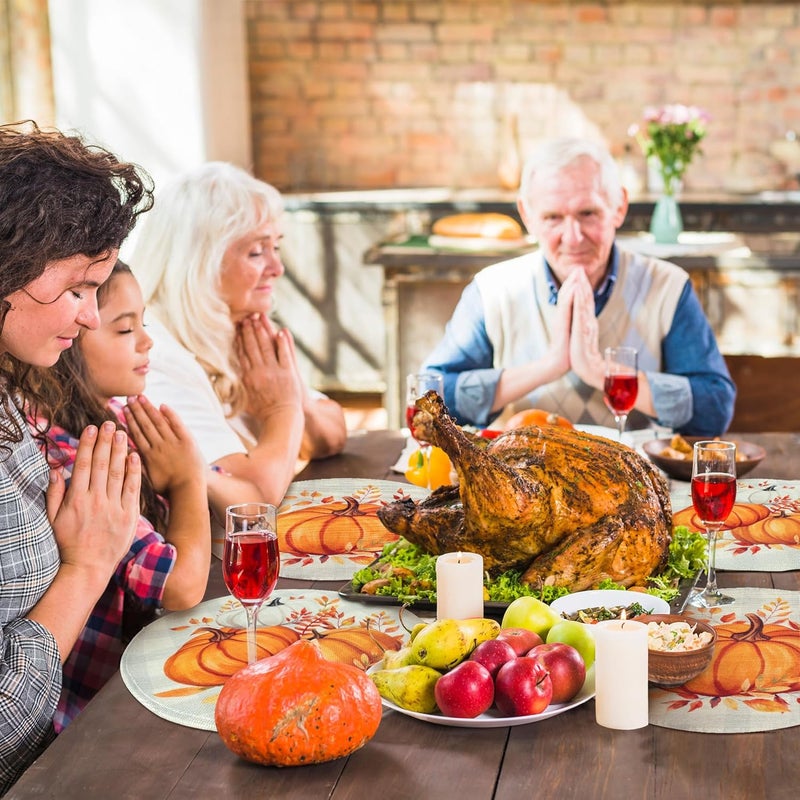 WATINC Autumn Pumpkin Fall Placemats  6pcs Autumn Round Place Mats Set Thanksgiving Harvest Circle Placemat Buffalo Plaid Leaves Table Plate Mat for Kitchen Dinner Dining Party Decor 15 inch - Image 5