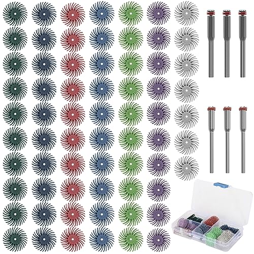 SI FANG 76Pcs 1 Inch Mini Radial Bristle Disc Mix Kit with 2.35mm/3mm Mandrels for Rotary Tools Accessories Cleaning Deburring Sanding, Grit 80/120/220/400/600/1000/2500 Abrasive Buffing Wheel Polishing Bits - Image 1
