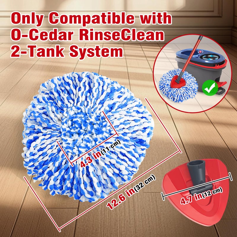 NEWE Mop Heads Replacements 2 Pack with Triangle Base for O-Cedar RinseClean 2 Tank System, Microfiber Spin Mops Replace Refills for Deep Cleaning All Floors - Image 2