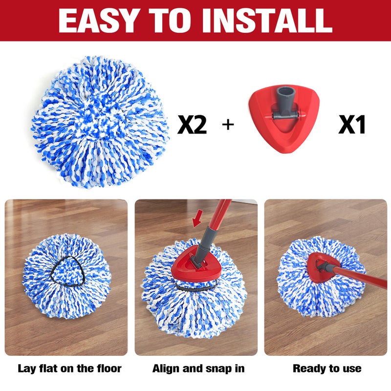 NEWE Mop Heads Replacements 2 Pack with Triangle Base for O-Cedar RinseClean 2 Tank System, Microfiber Spin Mops Replace Refills for Deep Cleaning All Floors - Image 4