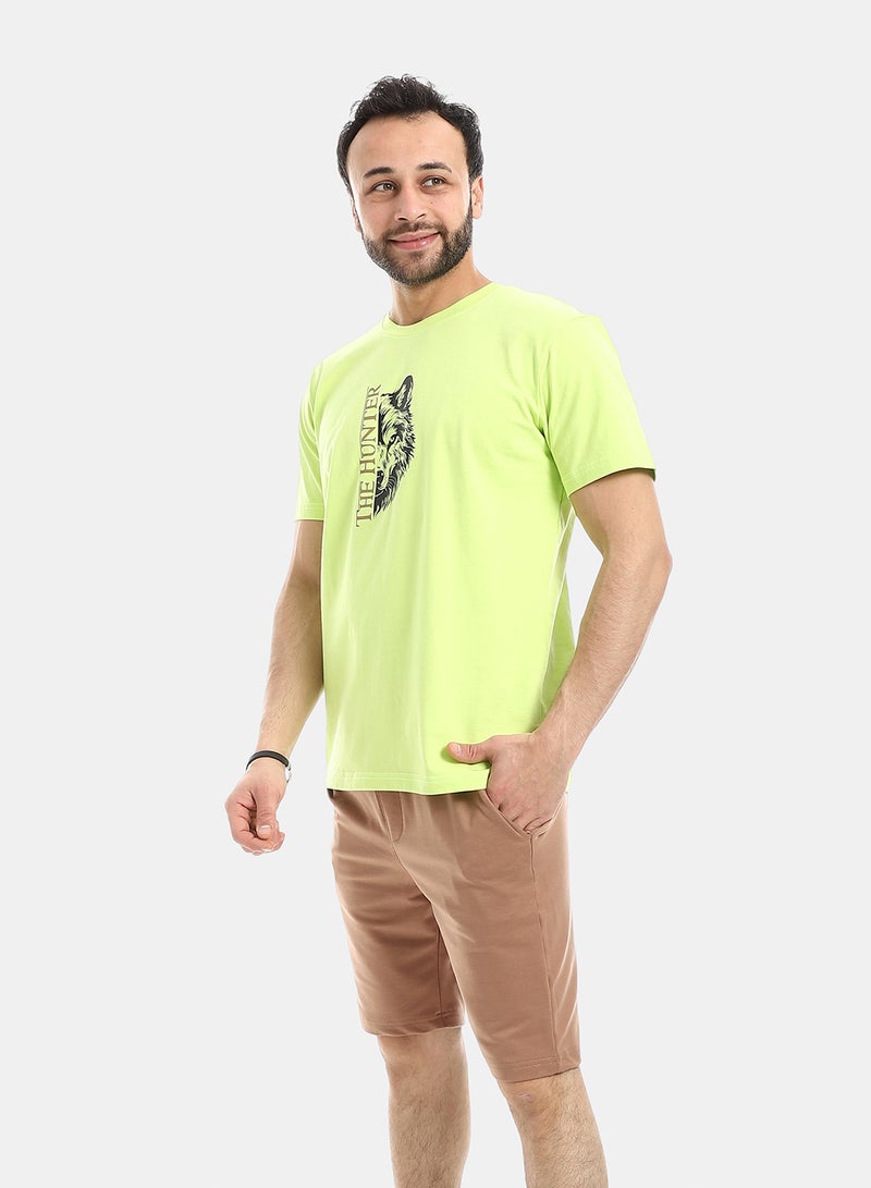 Andora بيجامة قطنية بأكمام قصيرة مع مجموعة قصيرة - ليمون وبني - Image 1