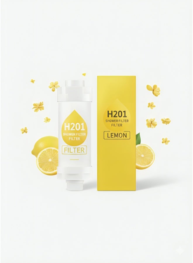 H201 Lemon-scented shower filter - Powered by Vitamin C - Water purifier with triple technology to remove sediment - Ideal shower head filter for treating dry skin and hair loss