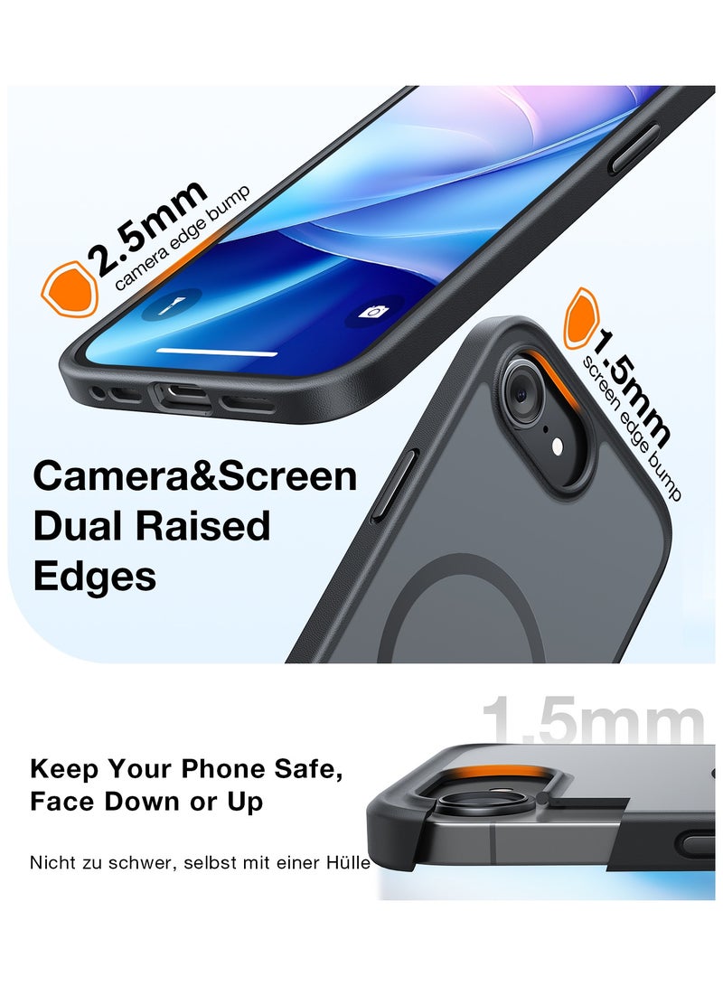 Magnetic Shockproof for iPhone 16e Case 2025, Fit for MagSafe, 4X Mil-Grade Rugged Durable Protection, Slim Anti-Scratch Translucent Phone Case for iPhone 16e 6.1", Black