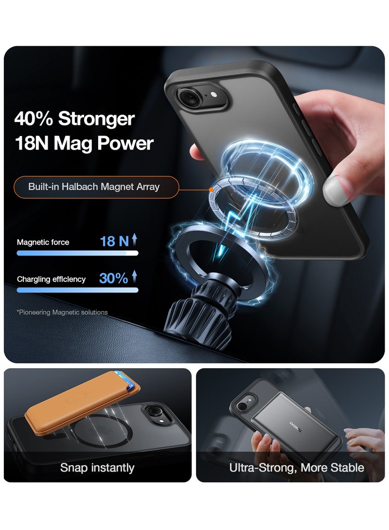 Magnetic Shockproof for iPhone 16e Case 2025, Fit for MagSafe, 4X Mil-Grade Rugged Durable Protection, Slim Anti-Scratch Translucent Phone Case for iPhone 16e 6.1", Black