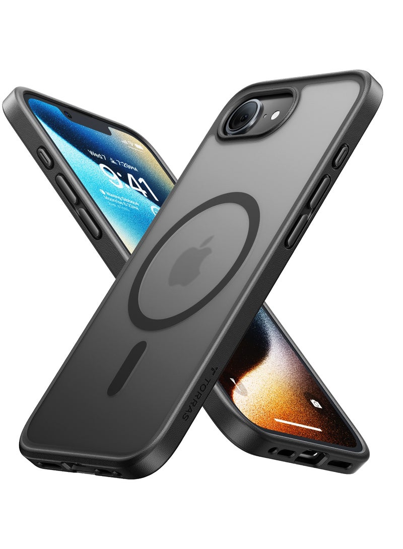 Magnetic Shockproof for iPhone 16e Case 2025, Fit for MagSafe, 4X Mil-Grade Rugged Durable Protection, Slim Anti-Scratch Translucent Phone Case for iPhone 16e 6.1", Black