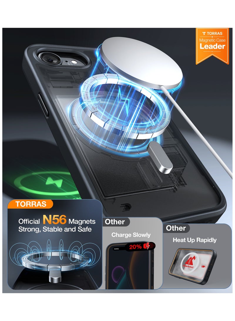 Magnetic Shockproof for iPhone 16e Case 2025, Fit for MagSafe, 4X Mil-Grade Rugged Durable Protection, Slim Anti-Scratch Translucent Phone Case for iPhone 16e 6.1", Black
