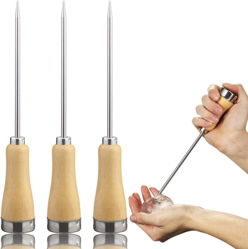 Fireboomoon 3 Pack Stainless Steel Ice Pick with Safety Wooden Handle for Home Kitchen Restaurant Bar(8.5 Inches) - Image 1
