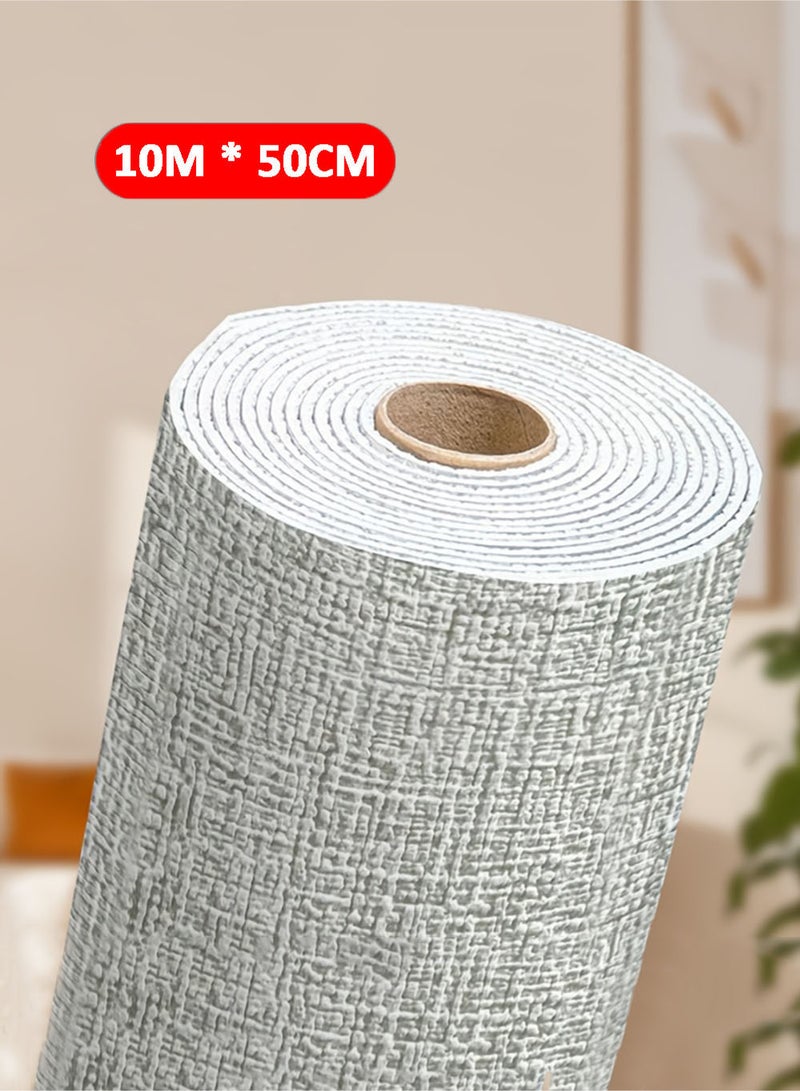 EzzySo ورق جدران ثلاثي الأبعاد 10م ورق جدران لفة واحدة ذاتية اللصق مقاوم للماء ورق جدران سميك لتغطية الجدران للاستخدام الداخلي في المطبخ والسقف والجدران عازل للرطوبة وعازل للصوت لوح جدران رمادي مائل إلى الأبيض 10م × 50سم × 2مم - Image 1