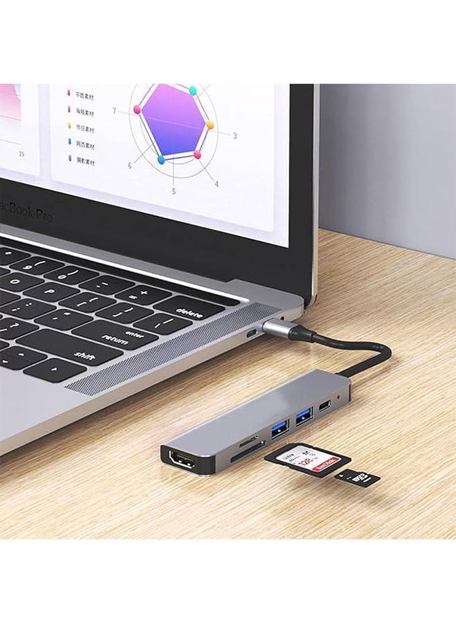 6 in 1 Multiport Dock USB 3.0 C Hub Adapter, Ethernet HDMI 4K/SD/TF Card Reader, PD Charging Port Compatible with MacBook Pro/Air and Type C Windows Laptop ﻿ - Image 5