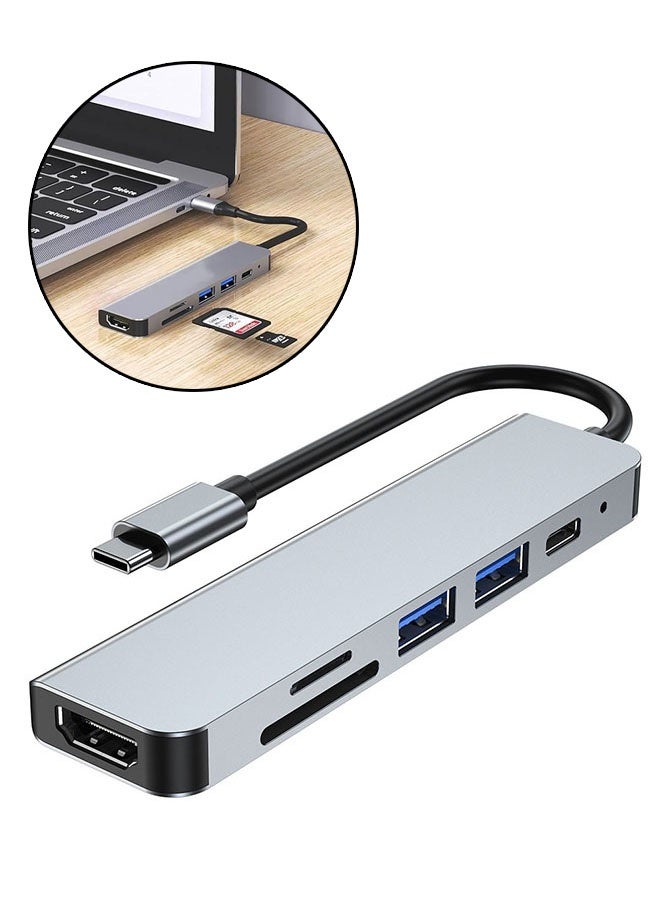 6 in 1 Multiport Dock USB 3.0 C Hub Adapter, Ethernet HDMI 4K/SD/TF Card Reader, PD Charging Port Compatible with MacBook Pro/Air and Type C Windows Laptop ﻿ - Image 1