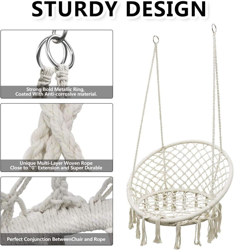 DD TK Patio Large Hammock Chair Macrame Swing Chair with Cushion and Hanging Hardware Kits,Knitted Mesh Rope Swing Chair for Indoor,Outdoor,Home,Bedroom,Patio,Yard,Deck,Garden - Image 4