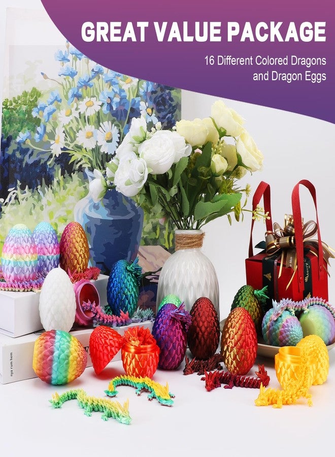 Apear1 16 Pcs 3D Printed Dragon Eggs with Dragon Inside, Mini Dragon Egg Fidget Toy 3D Articulated Crystal Dragon Eggs, Easter Basket Stuffers 3D Printed Easter Eggs Animals Toy Set (16 Pcs) - Image 3