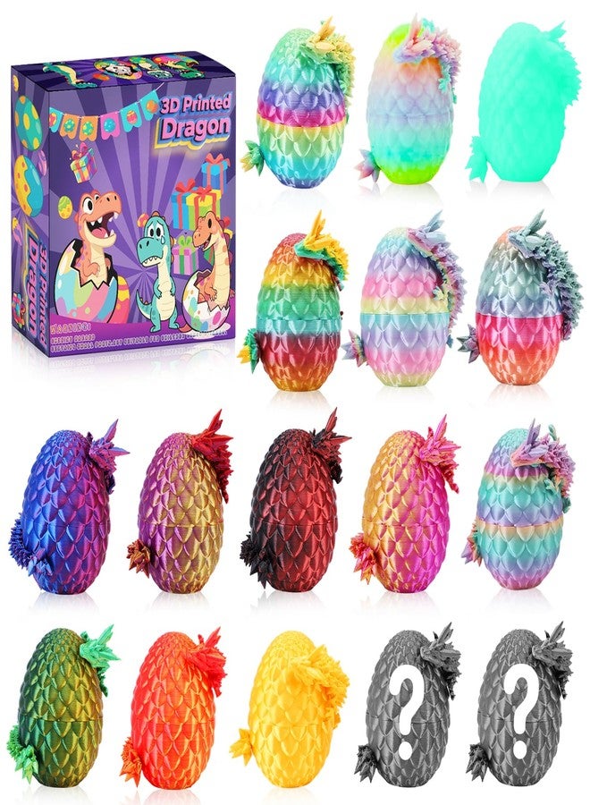 Apear1 16 Pcs 3D Printed Dragon Eggs with Dragon Inside, Mini Dragon Egg Fidget Toy 3D Articulated Crystal Dragon Eggs, Easter Basket Stuffers 3D Printed Easter Eggs Animals Toy Set (16 Pcs) - Image 1