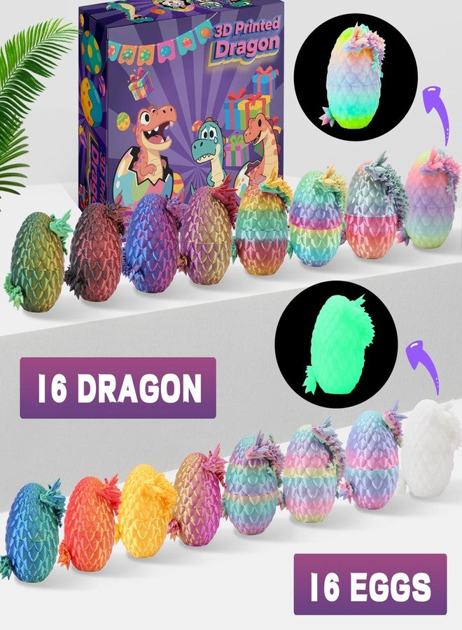 Apear1 16 Pcs 3D Printed Dragon Eggs with Dragon Inside, Mini Dragon Egg Fidget Toy 3D Articulated Crystal Dragon Eggs, Easter Basket Stuffers 3D Printed Easter Eggs Animals Toy Set (16 Pcs) - Image 2