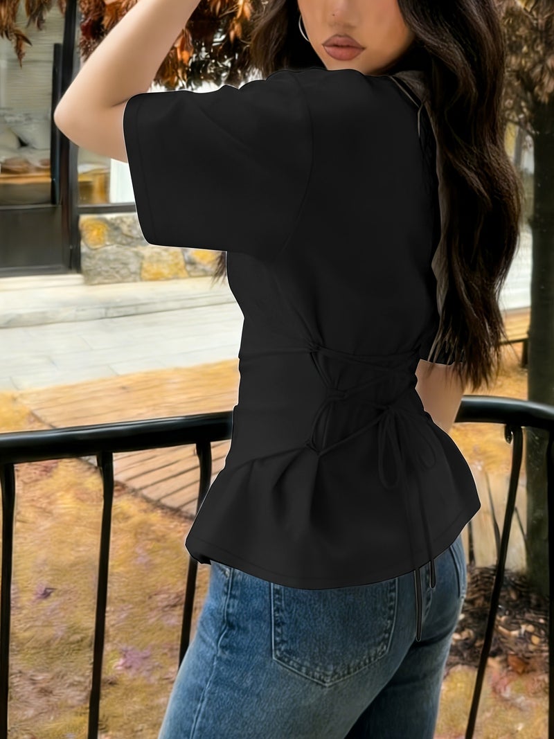 Women'S Fashion Versatile Basic Style with Back Tie - Up Drawstring Design, And Machine Washable - Black / S - Image 5