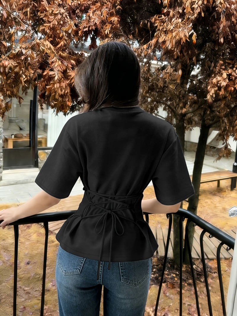 Women'S Fashion Versatile Basic Style with Back Tie - Up Drawstring Design, And Machine Washable - Black / S - Image 3