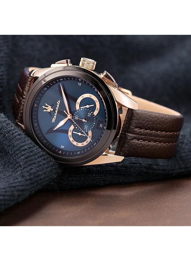 Maserati Men Traguardo Quartz Stainless Steel And Leather Fashion Watch Color Brown Model R8871612024 - Image 4