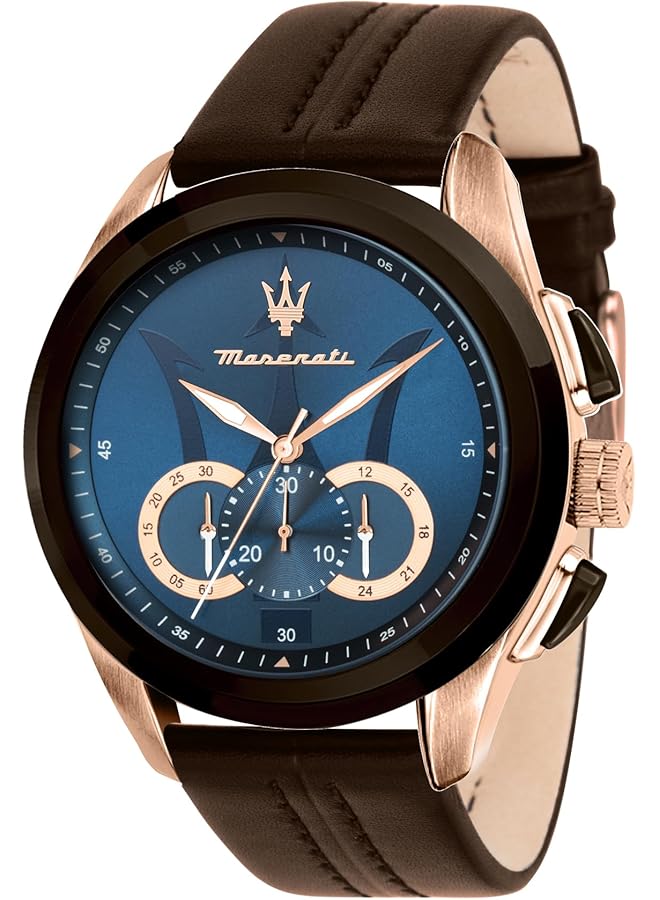 Maserati Men Traguardo Quartz Stainless Steel And Leather Fashion Watch Color Brown Model R8871612024 - Image 1