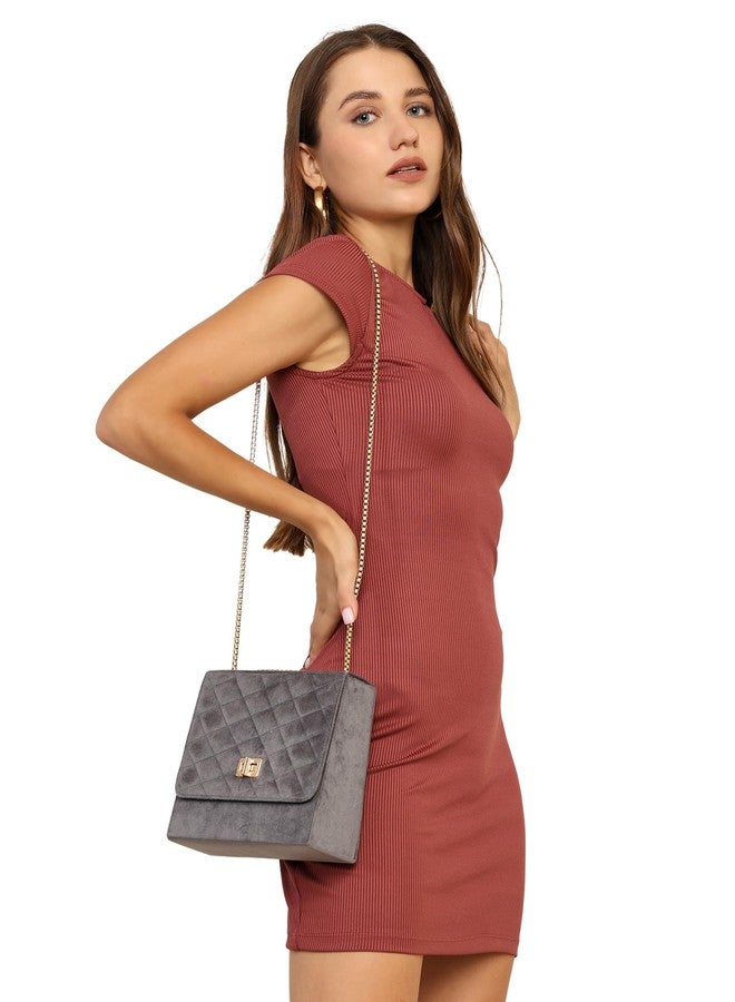 MARKQUES Grey Quilted Sling Bag For Womens - Image 4