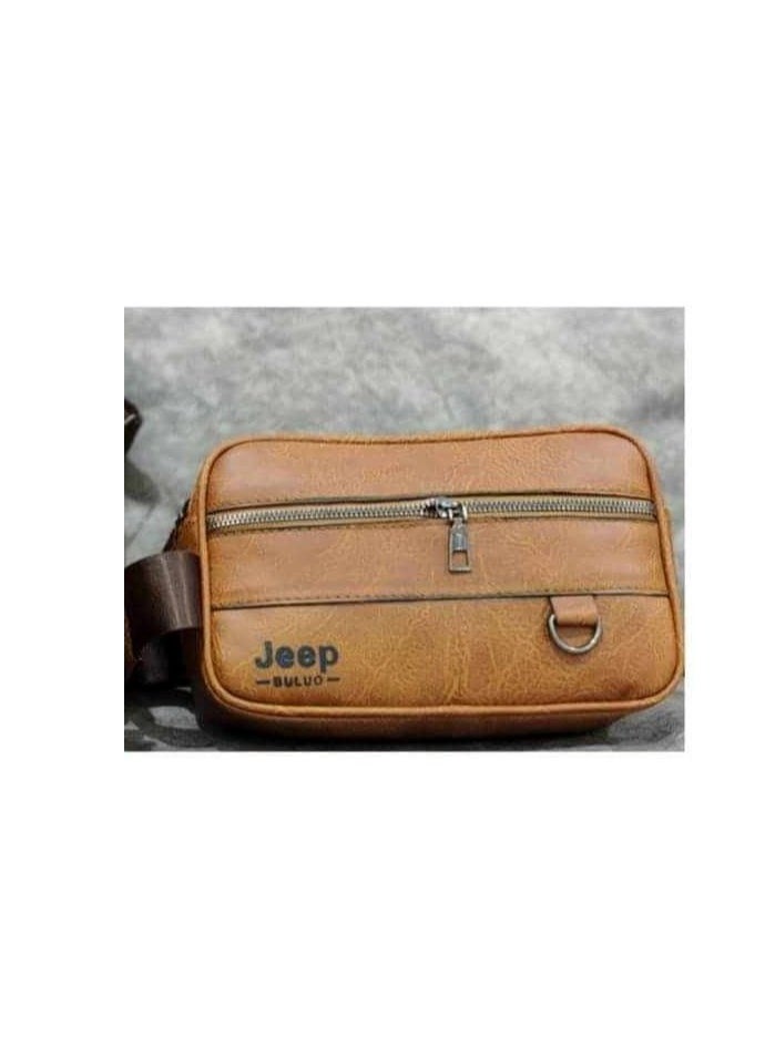 Jeep Buluo Men's Leather Handbag with Wristlet and Multi-Pocket - Havana  - Image 2