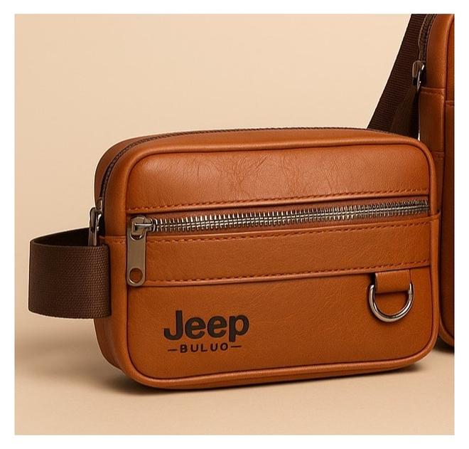 Jeep Men's faux leather wristlet with multi-pocket handle - Havana - Image 1