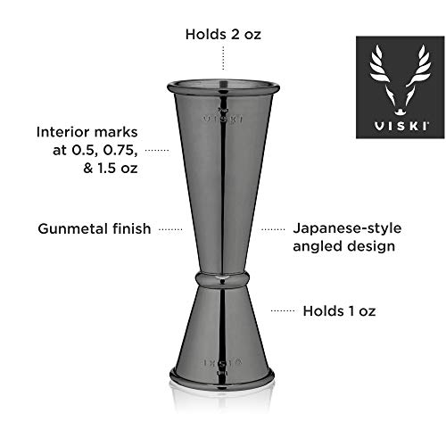 Viski Japanese Style Double Jigger for Cocktails, Bar Kit Essential, 1oz and 2oz with Interior Measurements, Stainless Steel with Gunmetal Finish,Black - Image 4