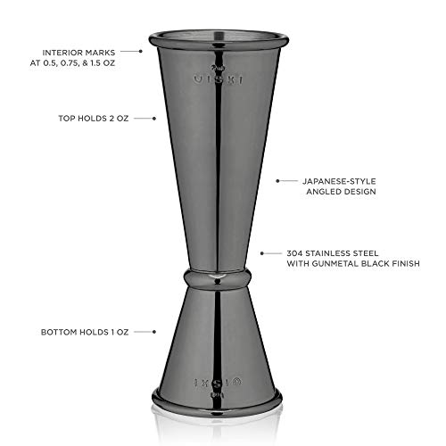 Viski Japanese Style Double Jigger for Cocktails, Bar Kit Essential, 1oz and 2oz with Interior Measurements, Stainless Steel with Gunmetal Finish,Black - Image 3