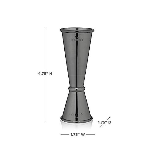 Viski Japanese Style Double Jigger for Cocktails, Bar Kit Essential, 1oz and 2oz with Interior Measurements, Stainless Steel with Gunmetal Finish,Black - Image 2