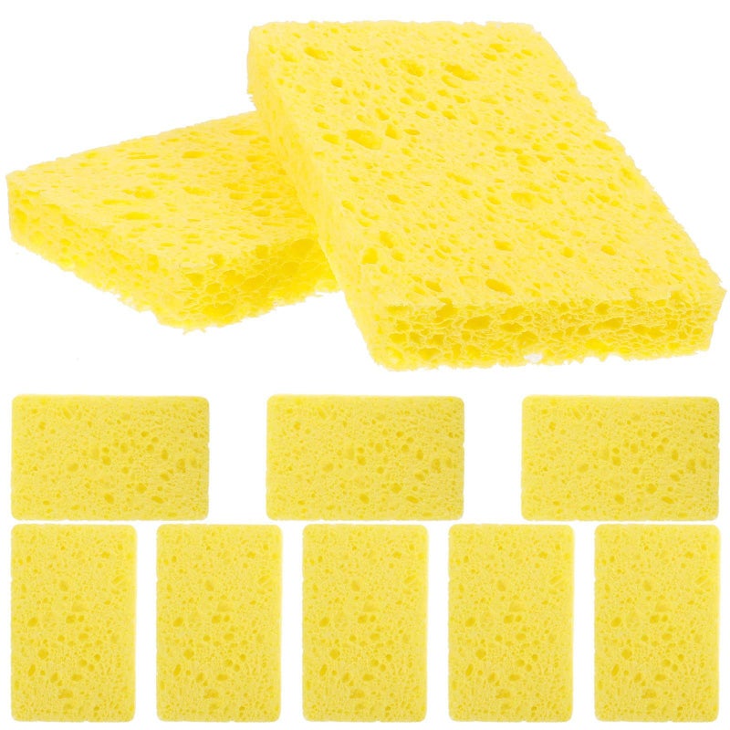 Natural Wood Pulp Sponge Blocks 10Pcs Reusable Dish Scrubber Kitchen Cleaning - Image 2