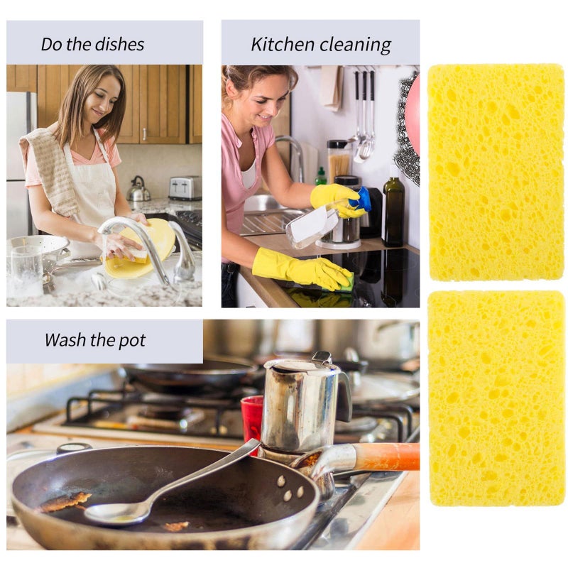 Natural Wood Pulp Sponge Blocks 10Pcs Reusable Dish Scrubber Kitchen Cleaning - Image 5