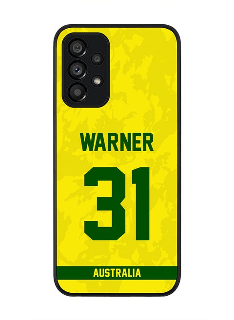 Rugged Black Edge Case for Samsung Galaxy A73 5G, Slim fit Soft Case Flexible Rubber Edges Thin Cover - Player Name - David Warner, Jersey Number- 31