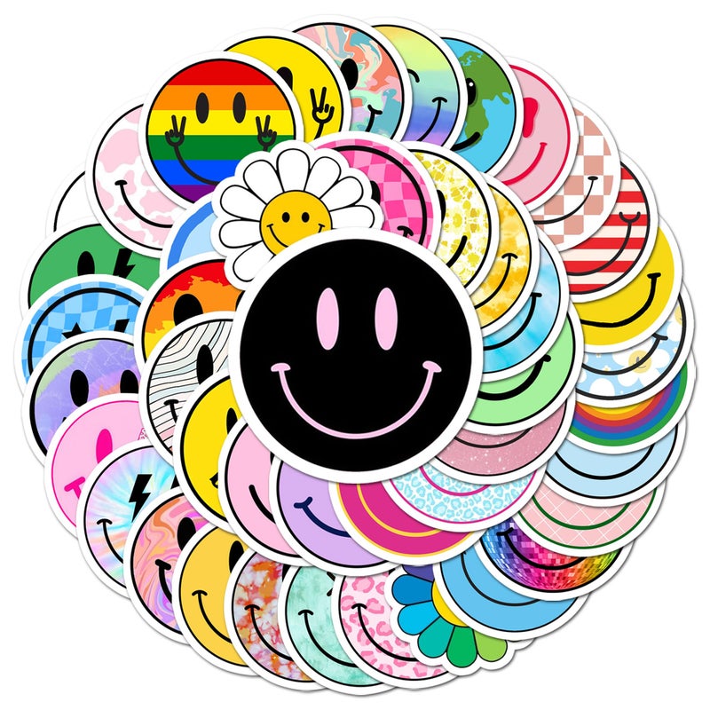 BEATRI Smiley Face Stickers 50pcs Waterproof Vinyl Stickers Teaching Rewards Laptop Notebooks Stationery Luggage NonRepeating Decals HighDefinition Print - Image 2
