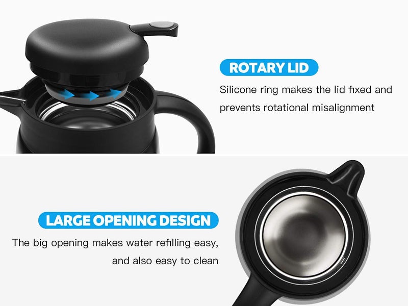 Luvan 27oz 800ml Coffee Pot, Coffee Thermal For Hot Drinks, Small Thermal Coffee Carafe With Press Button Top, 304 18/10 Stainless Steel Coffee Carafe, Double Walled Insulated Vacuum Flask(Black) - Image 5